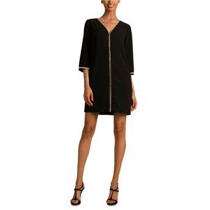 Trina Turk Women's Black V-Neck Rhinestone Embellished Shift Dress Size 6